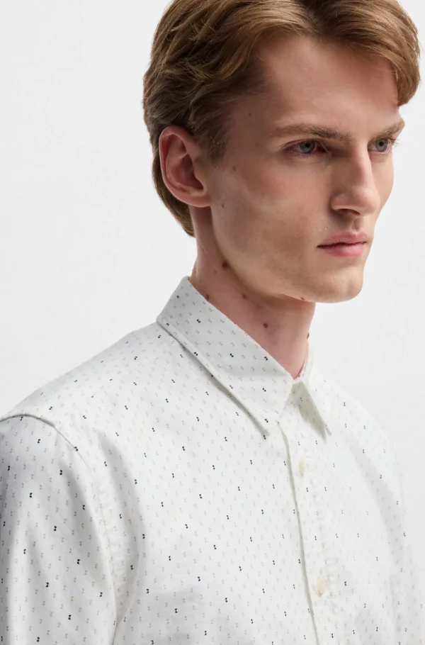 HUGO BOSS Camisas>Camisa De Ajuste Slim Em Algodão Oxford Estampado