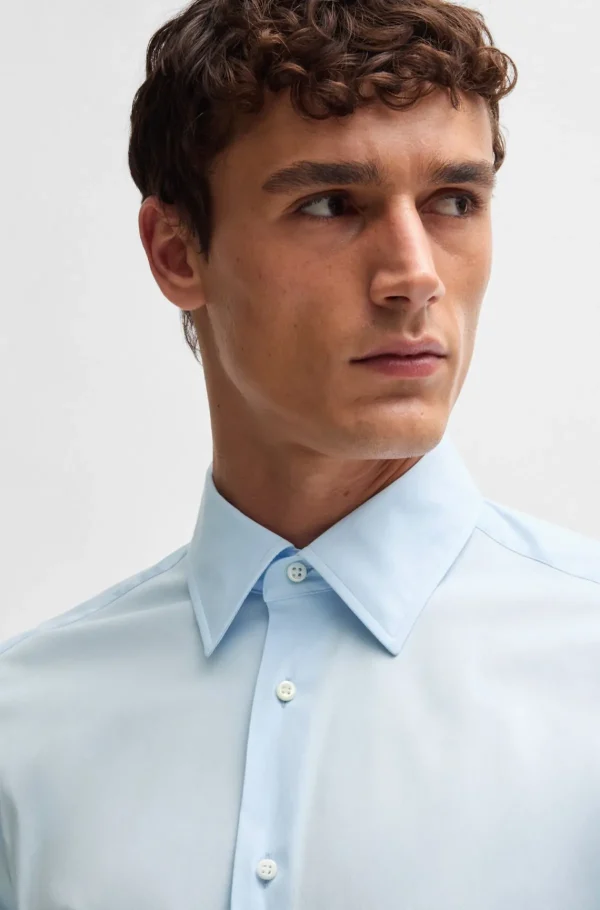 HUGO BOSS Artigos Essenciais>Camisa De Ajuste Slim Em Popelina De Mistura De Algodão Com Elástico