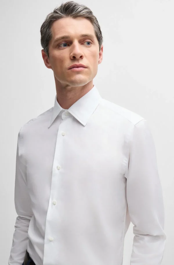 HUGO BOSS Camisas>Camisa De Ajuste Slim Em Popelina De Algodão Italiano