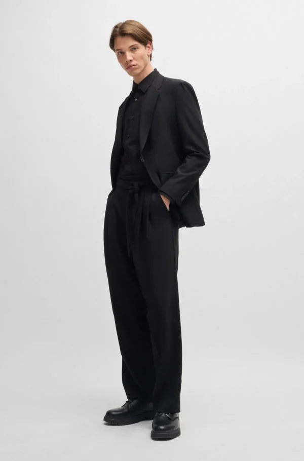 HUGO BOSS Camisas>Camisa De Ajuste Slim Em Algodão Elástico Com Logótipo Sobreposto