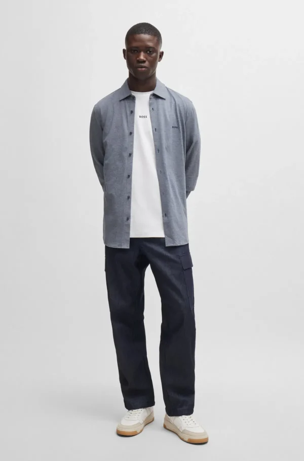 HUGO BOSS Camisas>Camisa De Ajuste Slim Em Algodão Piqué De Mistura