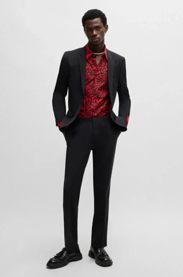 HUGO BOSS Camisas>Camisa De Ajuste Slim Em Popelina De Algodão Estampada
