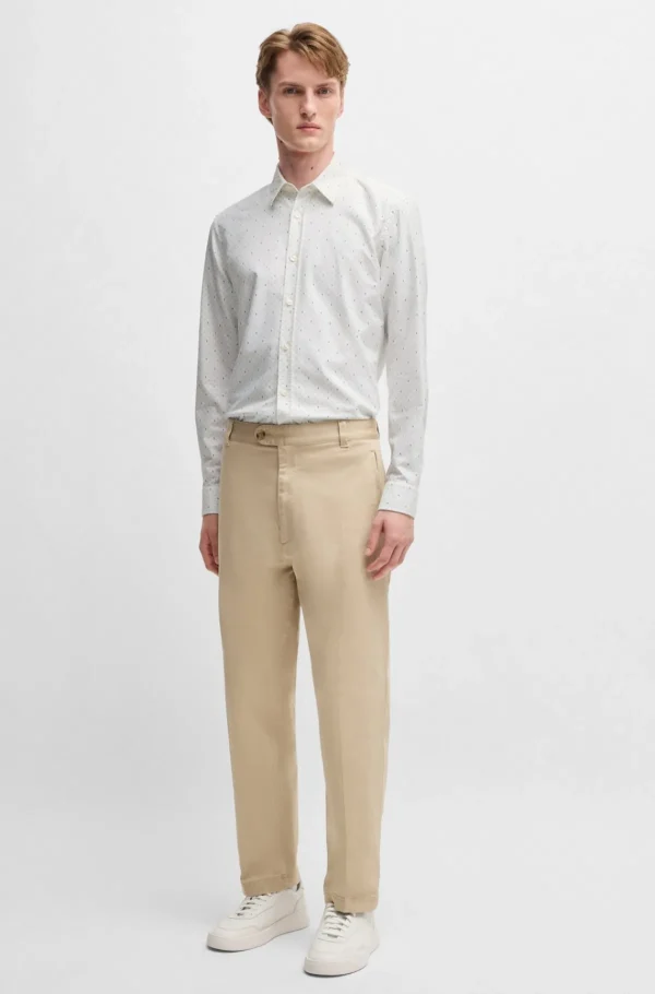 HUGO BOSS Camisas>Camisa De Ajuste Slim Em Algodão Oxford Estampado