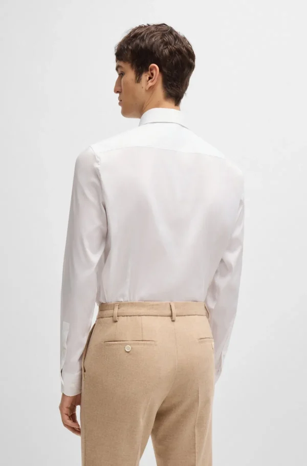 HUGO BOSS Artigos Essenciais>Camisa De Ajuste Slim Em Popelina De Algodão Fácil De Engomar
