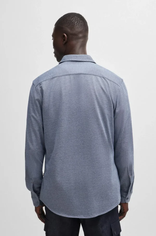 HUGO BOSS Camisas>Camisa De Ajuste Slim Em Algodão Piqué De Mistura
