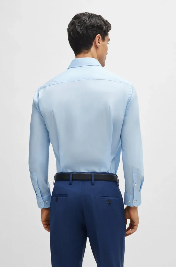 HUGO BOSS Camisas>Camisa De Ajuste Slim Em Popelina De Algodão Elástico Fácil De Engomar