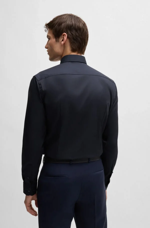 HUGO BOSS Camisas>Camisa De Ajuste Slim Em Popelina De Algodão Elástico Fácil De Engomar