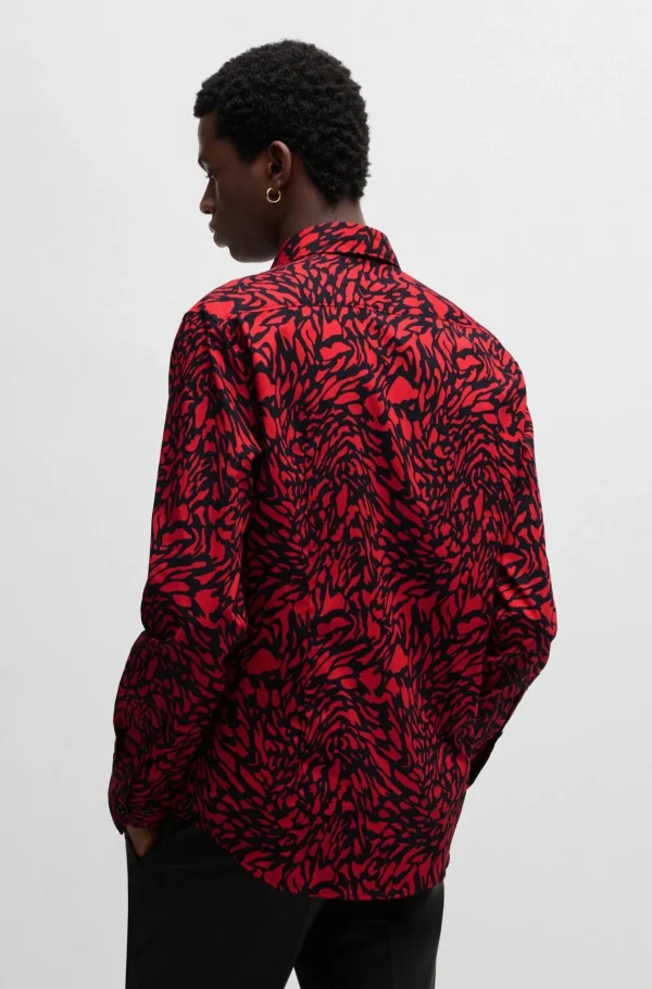 HUGO BOSS Camisas>Camisa De Ajuste Slim Em Popelina De Algodão Estampada