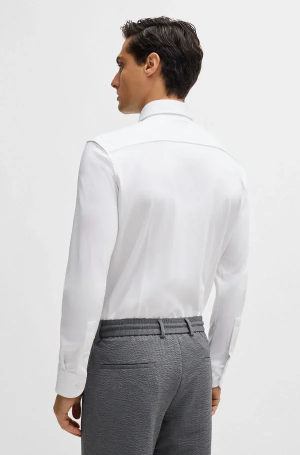 HUGO BOSS Camisas>Camisa De Ajuste Slim Em Jérsei De Mistura De Algodão Elástico De Alto Desempenho