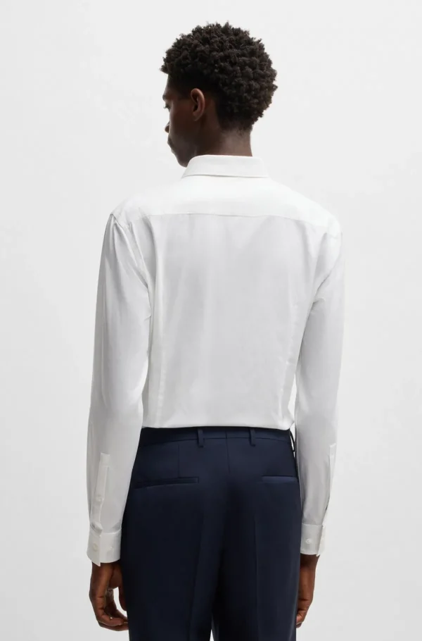 HUGO BOSS Camisas>Camisa De Ajuste Slim Em Jacquard De Algodão Com Corrente E Logótipo