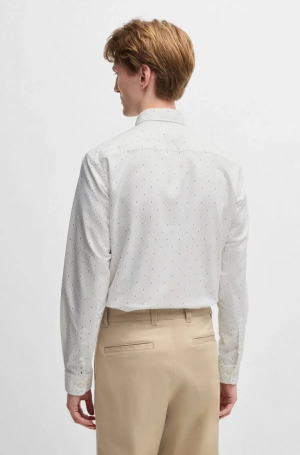 HUGO BOSS Camisas>Camisa De Ajuste Slim Em Algodão Oxford Estampado