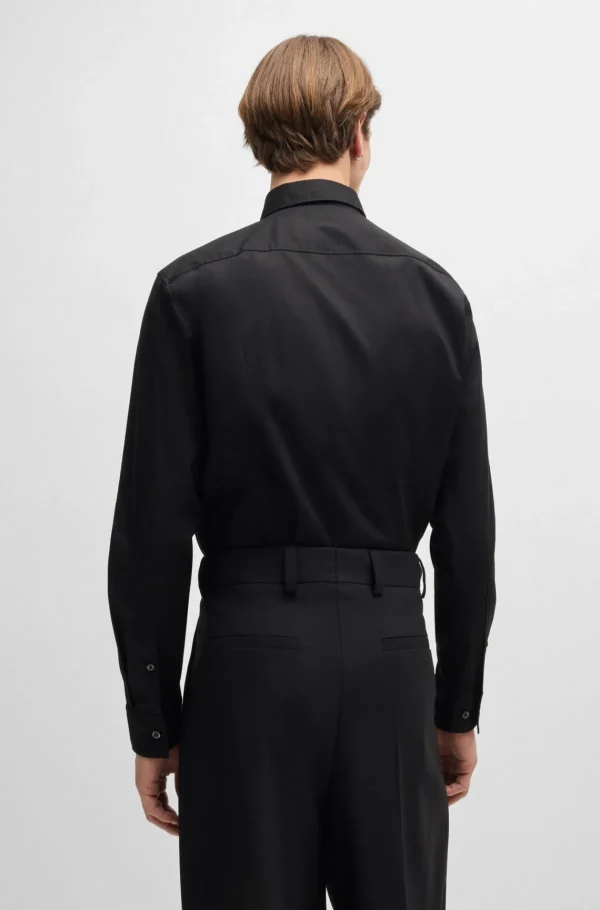 HUGO BOSS Camisas>Camisa De Ajuste Slim Em Algodão Elástico Com Logótipo Sobreposto