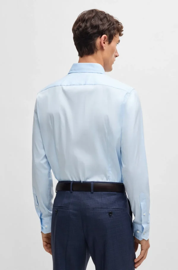 HUGO BOSS Artigos Essenciais>Camisa De Ajuste Slim Em Popelina De Mistura De Algodão Com Elástico