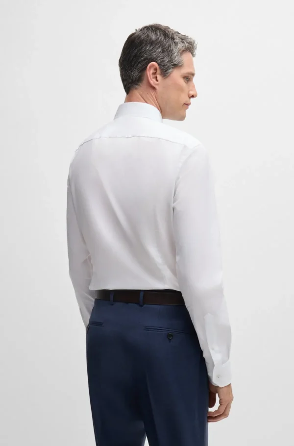 HUGO BOSS Camisas>Camisa De Ajuste Slim Em Popelina De Algodão Italiano