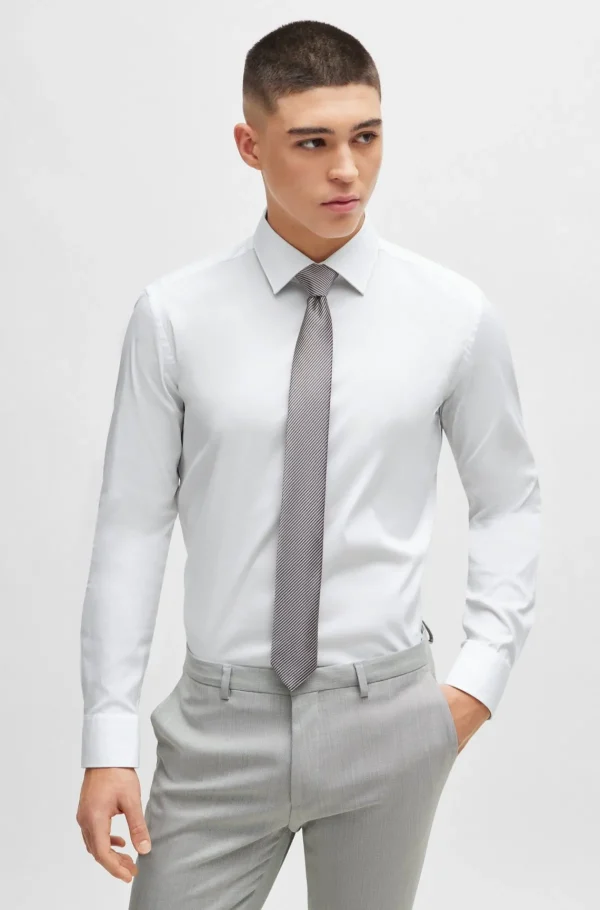 HUGO BOSS Artigos Essenciais>Camisa De Ajuste Slim Em Popelina De Algodão