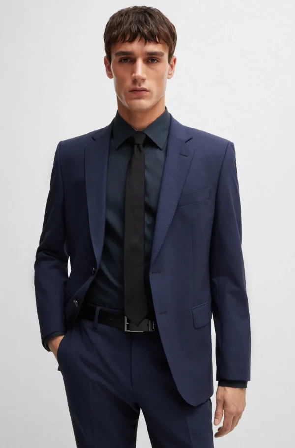 HUGO BOSS Camisas>Camisa De Ajuste Slim Em Popelina De Algodão Elástico Fácil De Engomar