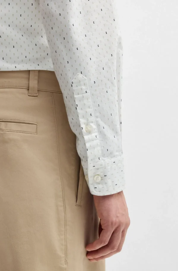 HUGO BOSS Camisas>Camisa De Ajuste Slim Em Algodão Oxford Estampado