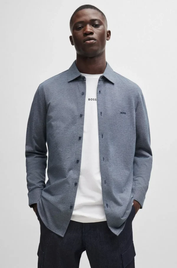 HUGO BOSS Camisas>Camisa De Ajuste Slim Em Algodão Piqué De Mistura