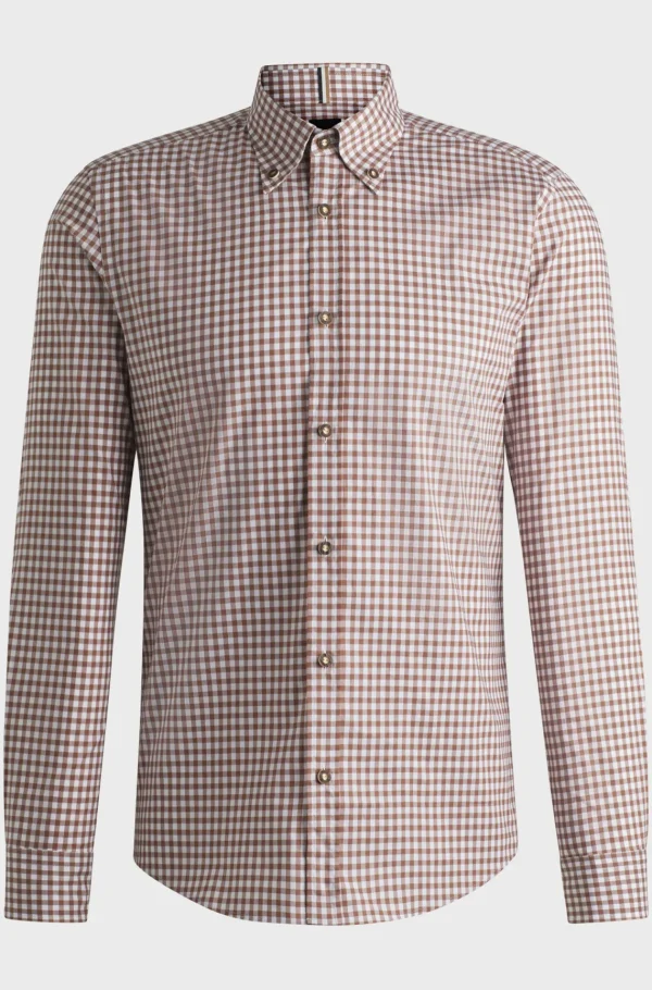 HUGO BOSS Camisas>Camisa De Ajuste Slim Trachten Em Algodão Axadrezado