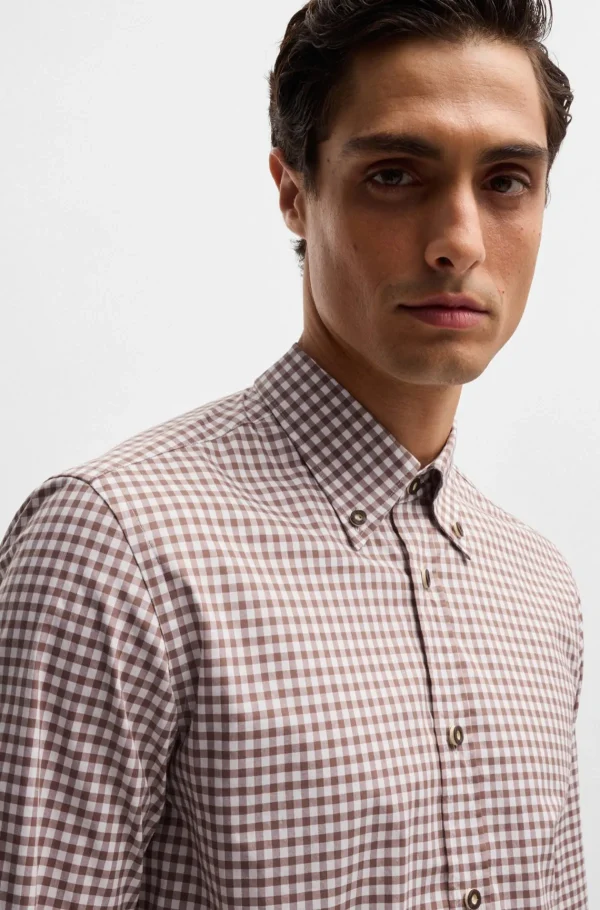 HUGO BOSS Camisas>Camisa De Ajuste Slim Trachten Em Algodão Axadrezado