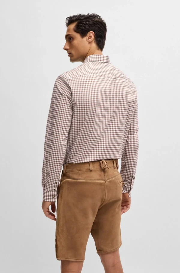 HUGO BOSS Camisas>Camisa De Ajuste Slim Trachten Em Algodão Axadrezado