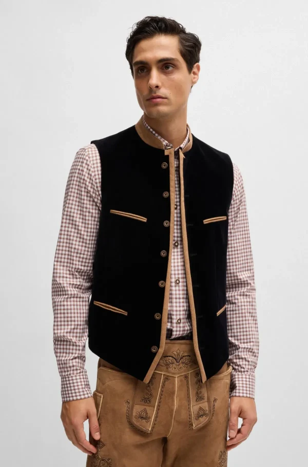 HUGO BOSS Camisas>Camisa De Ajuste Slim Trachten Em Algodão Axadrezado