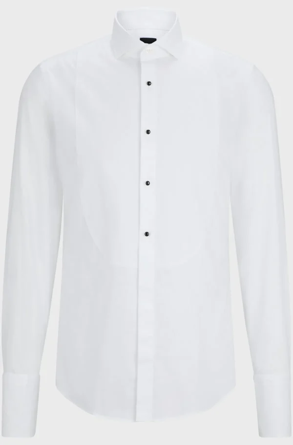 HUGO BOSS Artigos Essenciais>Camisa-vestido De Ajuste Slim Em Popelina De Algodão Elástico Fácil De Engomar