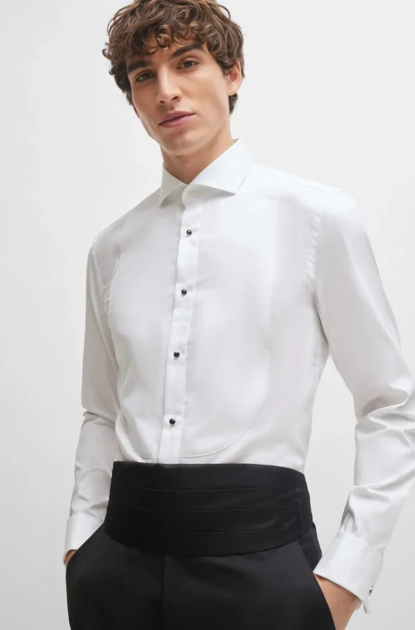 HUGO BOSS Artigos Essenciais>Camisa-vestido De Ajuste Slim Em Popelina De Algodão Elástico Fácil De Engomar
