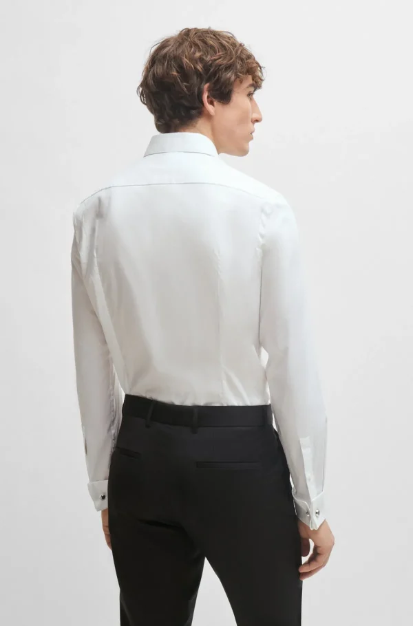 HUGO BOSS Artigos Essenciais>Camisa-vestido De Ajuste Slim Em Popelina De Algodão Elástico Fácil De Engomar