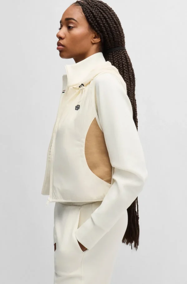 MULHER HUGO BOSS Vestuário Para O Ginásio | Fatos De Treino>Camisola Com Capuz Com Fecho Em Mistura De Algodão Com Padrão Com Monograma