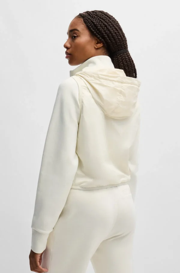 MULHER HUGO BOSS Vestuário Para O Ginásio | Fatos De Treino>Camisola Com Capuz Com Fecho Em Mistura De Algodão Com Padrão Com Monograma