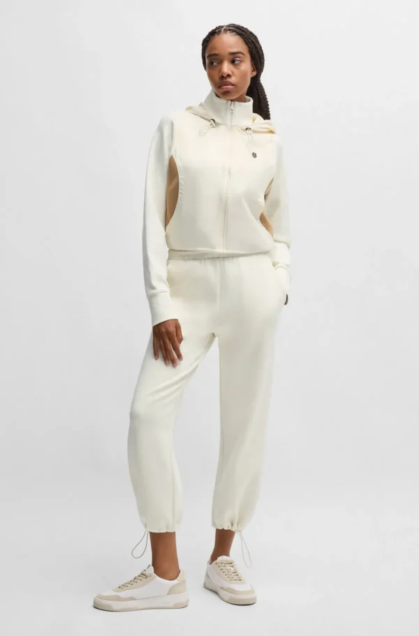MULHER HUGO BOSS Vestuário Para O Ginásio | Fatos De Treino>Camisola Com Capuz Com Fecho Em Mistura De Algodão Com Padrão Com Monograma