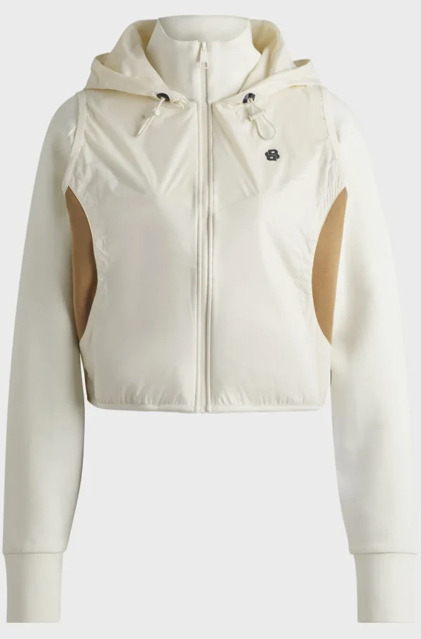 MULHER HUGO BOSS Vestuário Para O Ginásio | Fatos De Treino>Camisola Com Capuz Com Fecho Em Mistura De Algodão Com Padrão Com Monograma