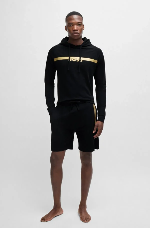 HUGO BOSS Pijamas E Loungewear>Camisola Com Capuz De Ajuste Regular Algodão Terry Com Logótipo Estampado