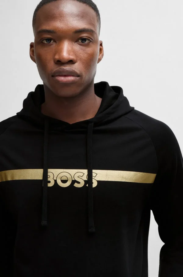 HUGO BOSS Pijamas E Loungewear>Camisola Com Capuz De Ajuste Regular Algodão Terry Com Logótipo Estampado