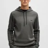 HUGO BOSS Fatos De Treino>Camisola Com Capuz De Malha De Ajuste Regular Com Riscas E Marca