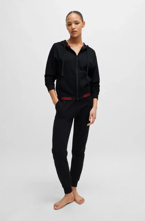 MULHER HUGO BOSS Pijamas E Loungewear>Camisola Com Capuz De Mistura De Algodão Com Fecho De Correr E Cós Com Logótipo