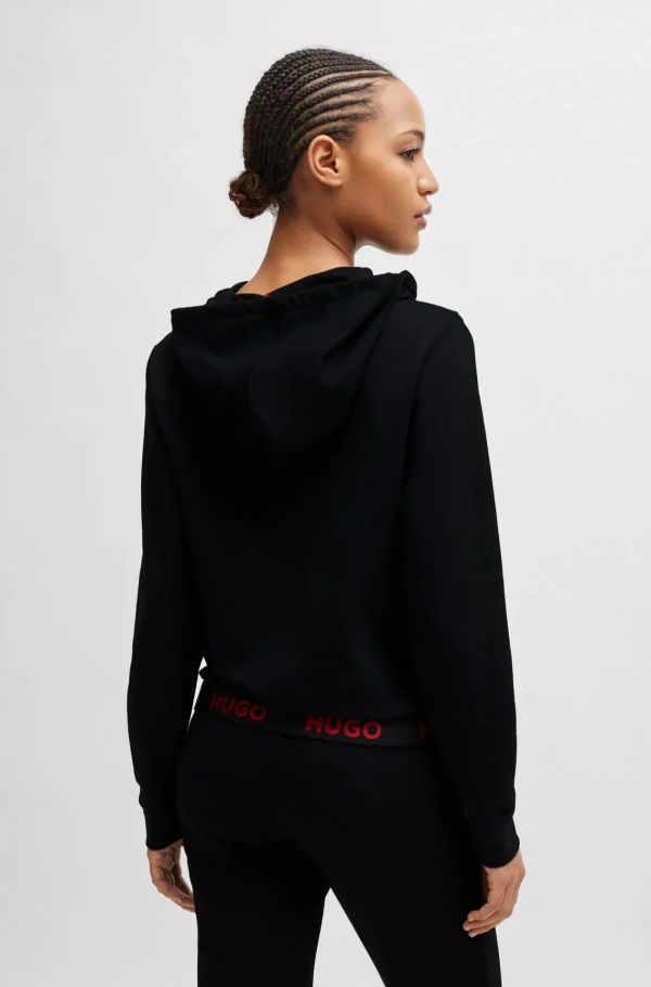 MULHER HUGO BOSS Pijamas E Loungewear>Camisola Com Capuz De Mistura De Algodão Com Fecho De Correr E Cós Com Logótipo
