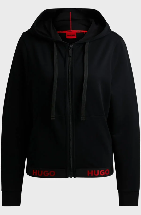 MULHER HUGO BOSS Pijamas E Loungewear>Camisola Com Capuz De Mistura De Algodão Com Fecho De Correr E Cós Com Logótipo
