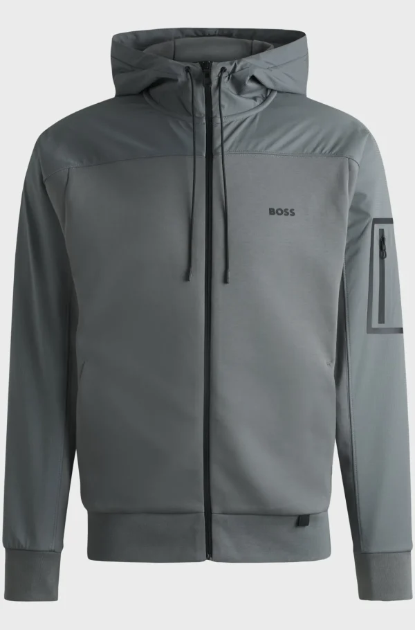 HUGO BOSS Sweats E Hoodies>Camisola Com Capuz E Fecho Em Mistura De Algodão Com Logótipo Refletor Decorativo