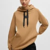 MULHER HUGO BOSS Sweats E Hoodies | Fatos De Treino>Camisola Com Capuz Em Mistura De Algodão Com Tampa De Cordão Com Detalhes Da Marca