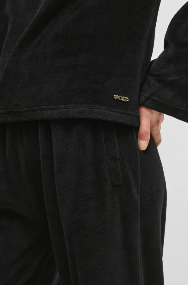 MULHER HUGO BOSS Pijamas E Loungewear>Camisola Com Capuz Em Veludo De Mistura De Algodão