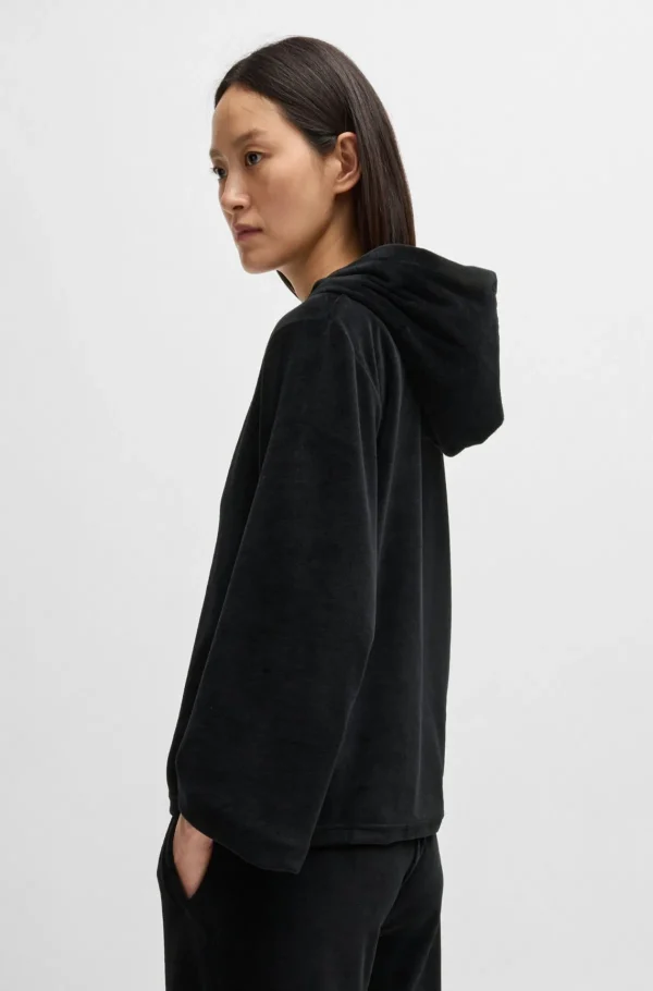 MULHER HUGO BOSS Pijamas E Loungewear>Camisola Com Capuz Em Veludo De Mistura De Algodão