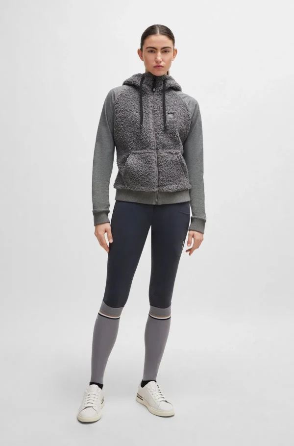 MULHER HUGO BOSS Roupa De Equitação>Camisola Com Capuz Equestre Híbrida Com Corpo E Capuz Em Pelúcia