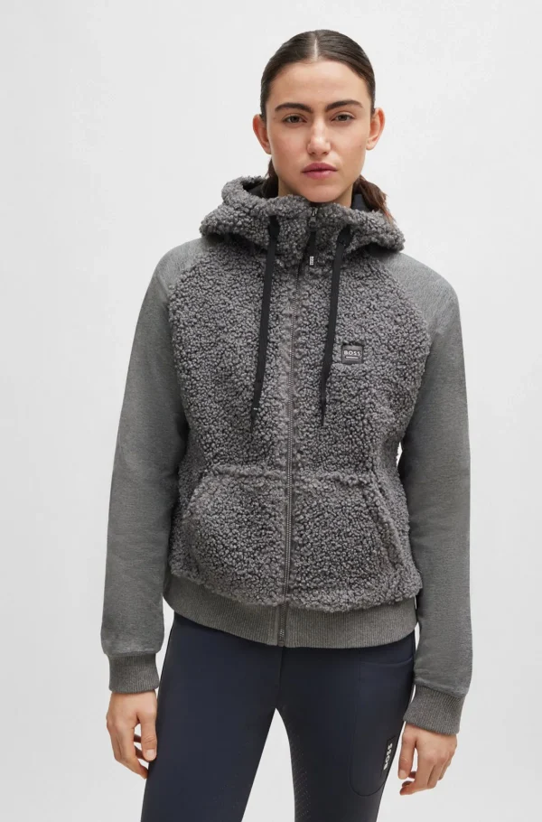 MULHER HUGO BOSS Roupa De Equitação>Camisola Com Capuz Equestre Híbrida Com Corpo E Capuz Em Pelúcia