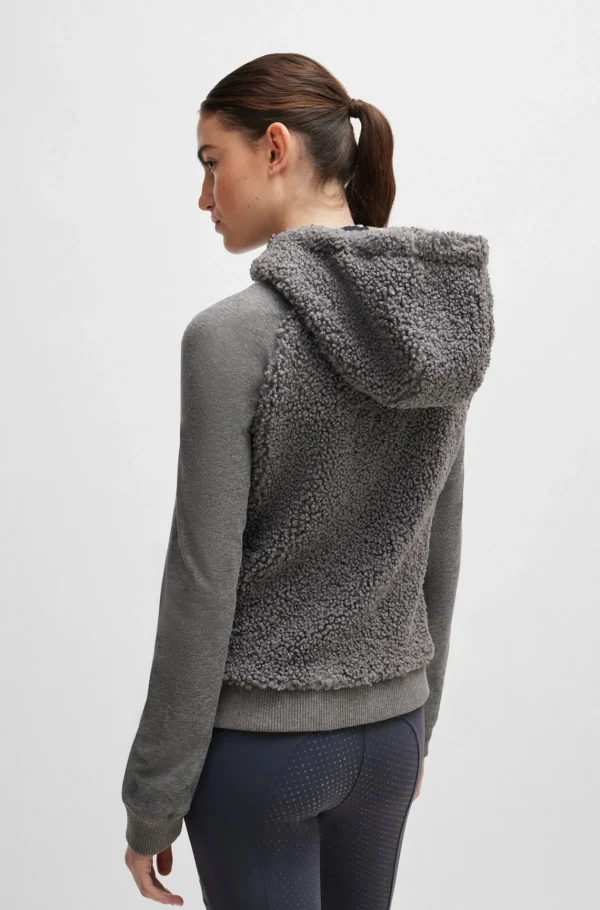 MULHER HUGO BOSS Roupa De Equitação>Camisola Com Capuz Equestre Híbrida Com Corpo E Capuz Em Pelúcia