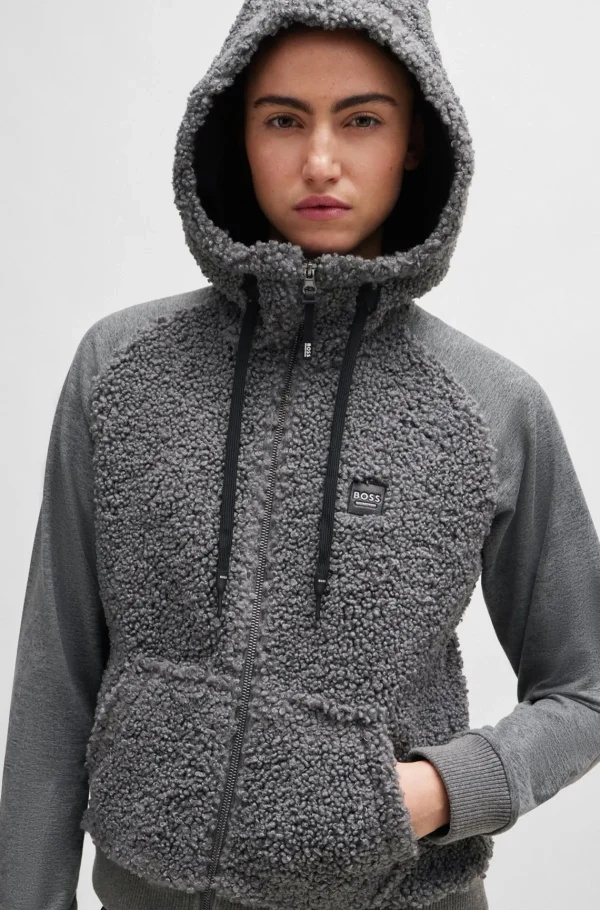 MULHER HUGO BOSS Roupa De Equitação>Camisola Com Capuz Equestre Híbrida Com Corpo E Capuz Em Pelúcia