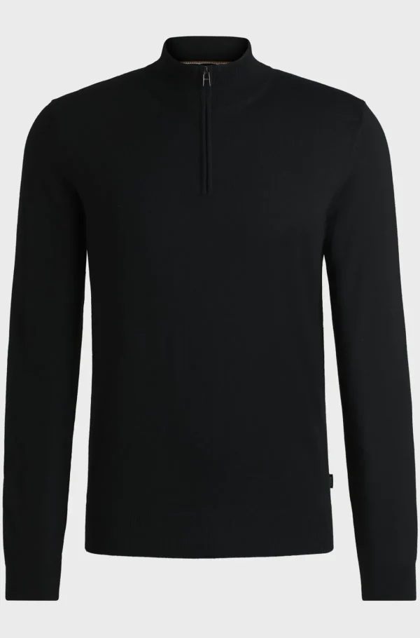 HUGO BOSS Camisolas E Cardigans>Camisola Com Fecho De Ajuste Regular Em Lã Virgem