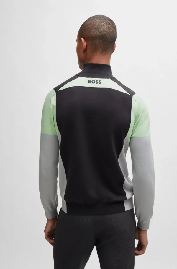 HUGO BOSS Camisolas E Cardigans>Camisola Com Fecho De Mistura De Algodão E Logótipos Bordados