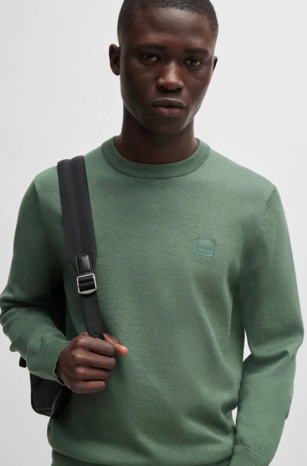 HUGO BOSS Camisolas E Cardigans>Camisola Com Gola Redonda Em Algodão E Caxemira Com Logótipo